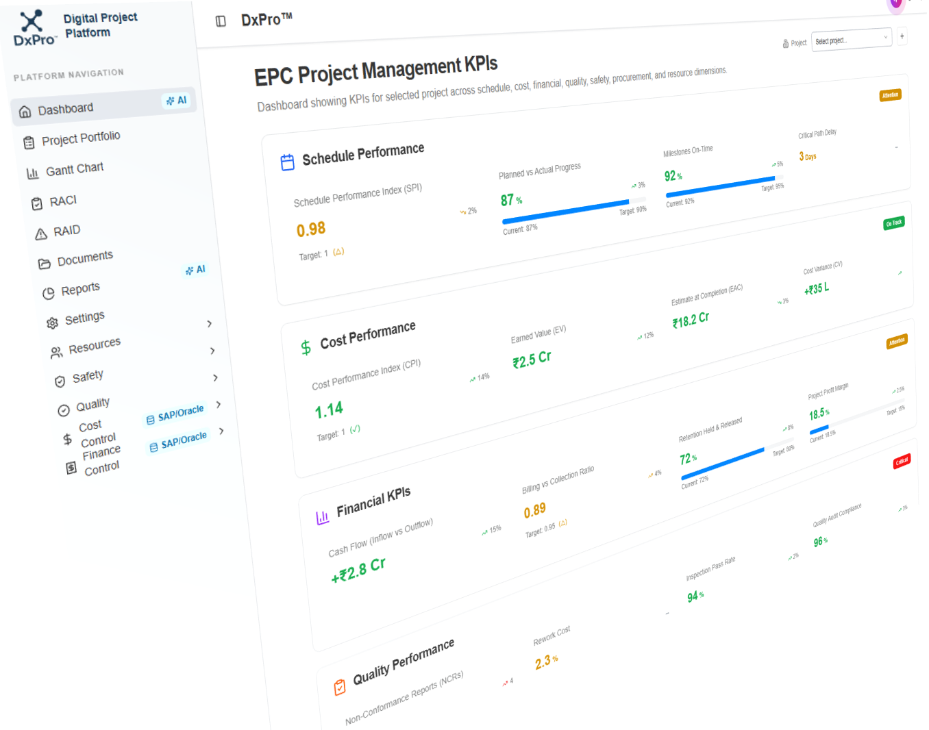 DxPro™ EPC Project Management Dashboard
